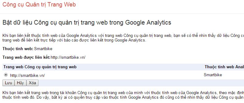 Liên kết analytic vào webmaster